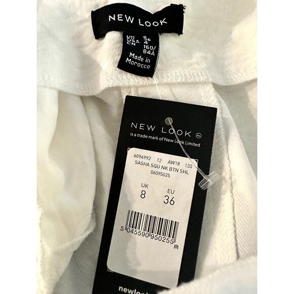 New Look – Sasha Square Neck Button Shoulder Top – White – US 4 - Picture 2 of 4